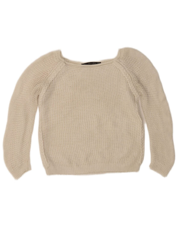 Zara Pull court à manches 3/4 et col bateau pour femme UK 12 Blanc moyen