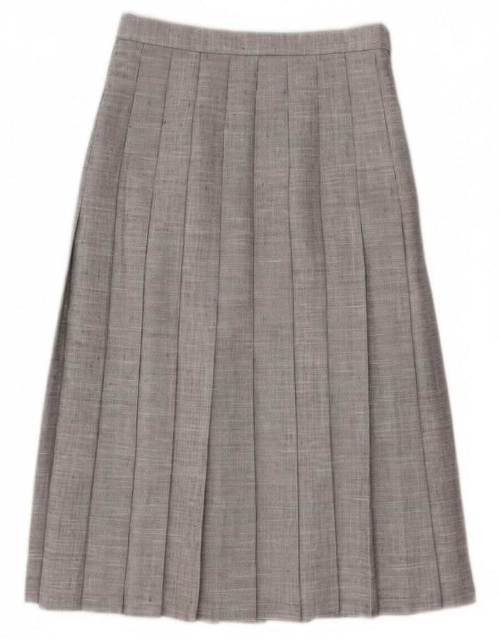 vintage Femmes Midi Couteau Jupe Plissée W26 Petit Polyester Gris
