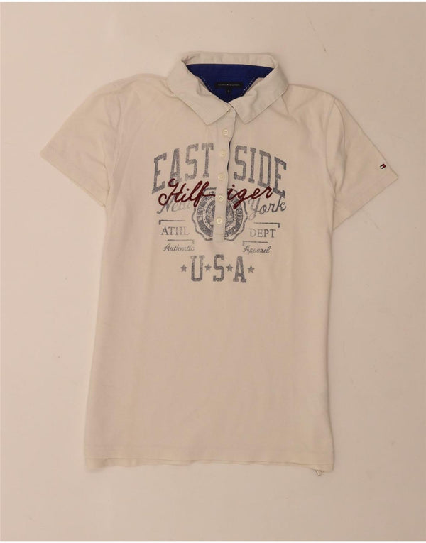 Tommy Hilfiger Polo graphique USA pour femme UK 14 Grand coton blanc