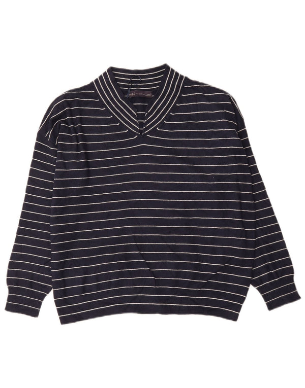 Marks & Spencer Pull col en V pour femme UK 10 Small Bleu marine