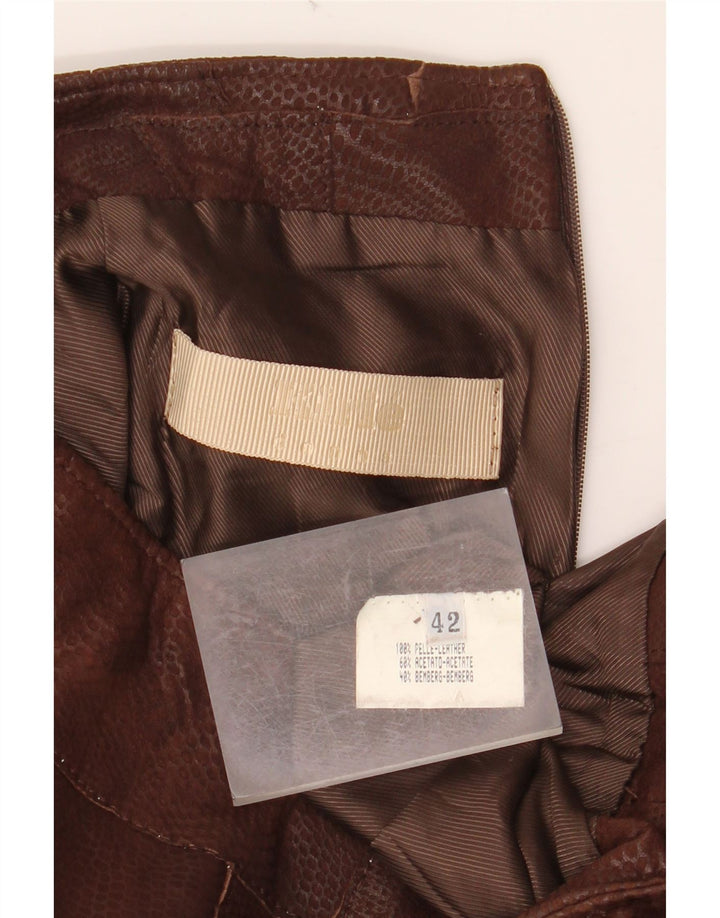 VINTAGE Jupe en cuir femme IT 42 Medium W30 Cuir imprimé animal marron