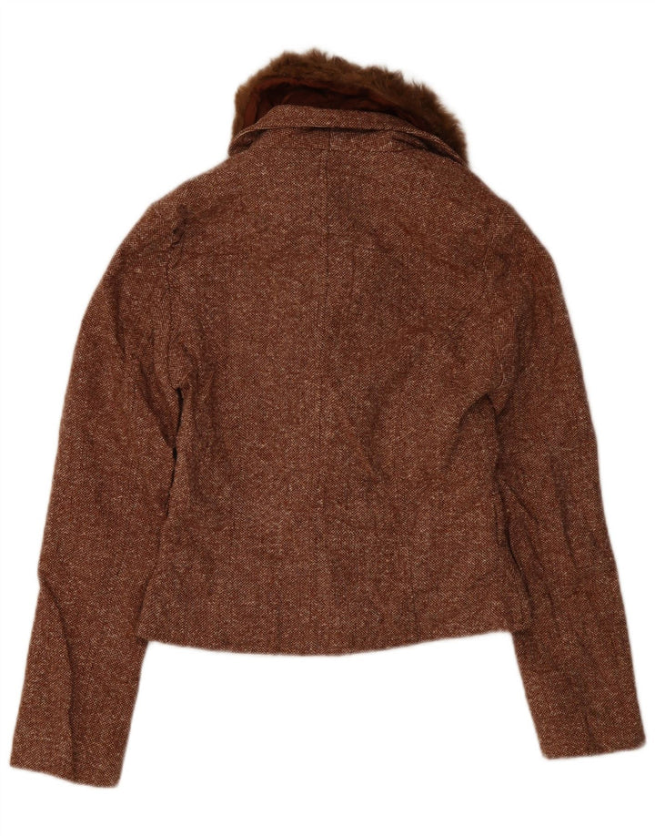 Pimkie Veste Blazer 1 Bouton Femme UK 10 Petit Marron Moucheté