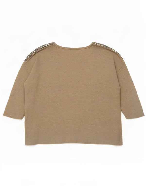 Marks & Spencer Haut à Paillettes pour Femme Manches 3/4 UK 18 XL Viscose Doré