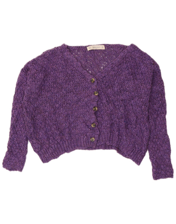 Zara Womens Crop Oversize Cardigan Sweater UK 14 Acrylique Violet Moyen