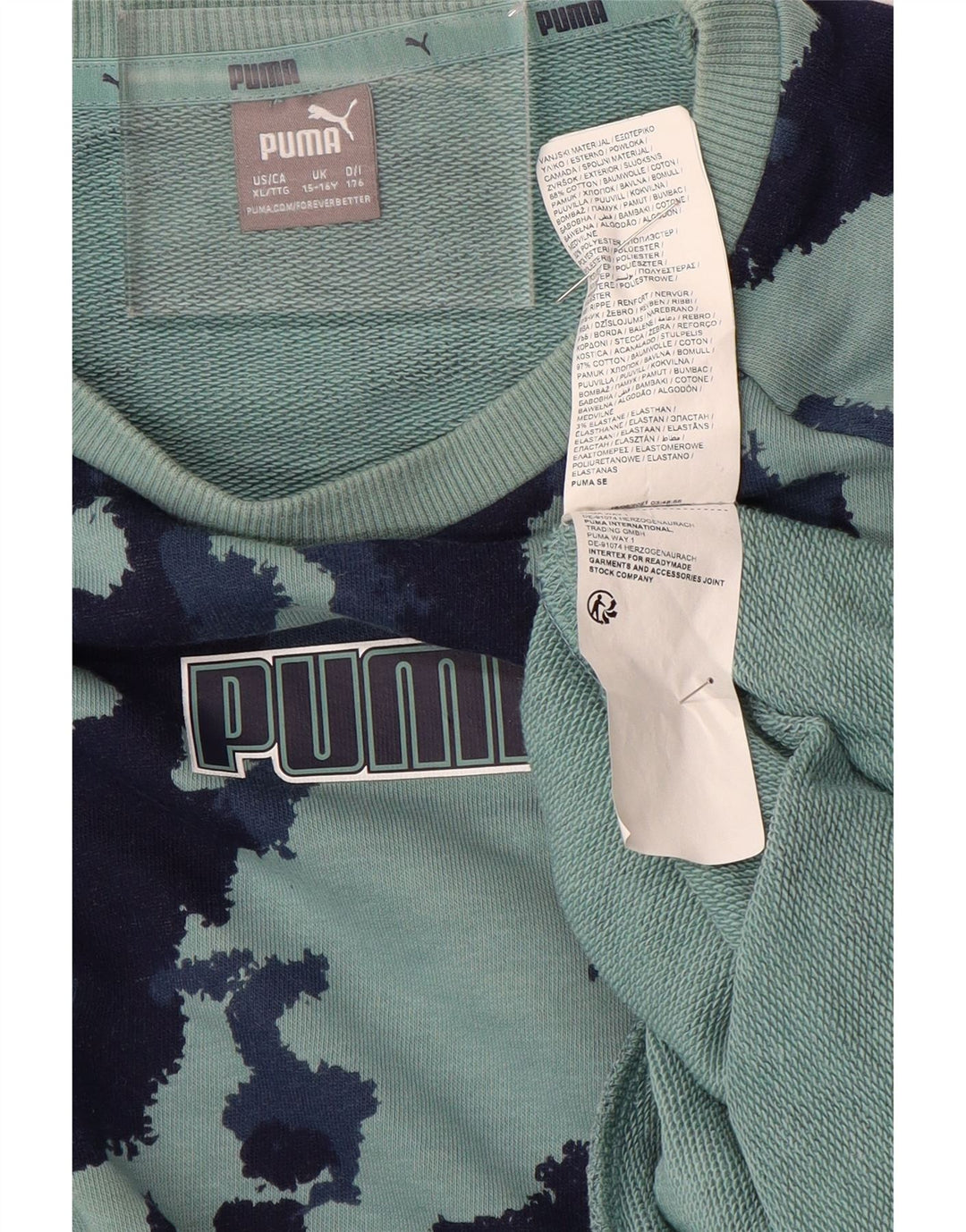 PUMA Sweat-Shirt Garçon 15-16 ans Turquoise Camouflage Polyester