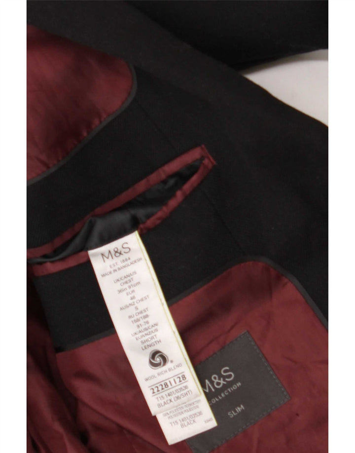 Marks & Spencer Veste blazer slim à 2 boutons pour homme UK 36 Petite laine noire