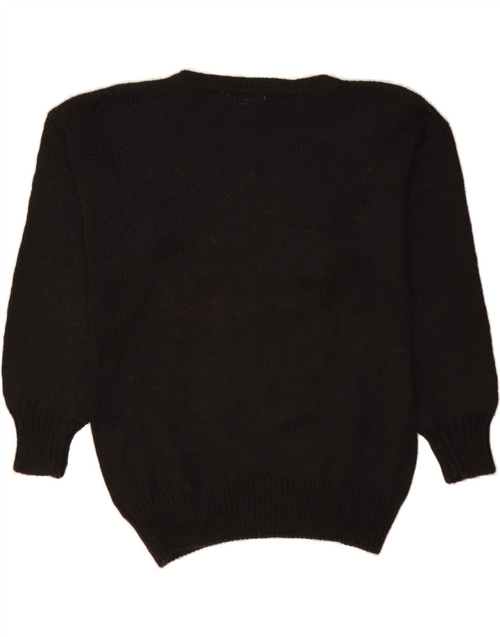 MALINA WONG Womens Graphic Crew Neck Jumper Sweater EU 40 Medium Black Vintage Malina Wong and Second-Hand Malina Wong from Messina Hembry 