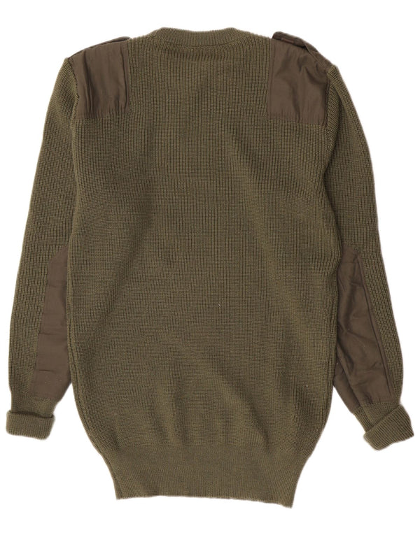 vintage Mens Militaire Crew Neck Jumper Pull IT 56 2XL Laine Kaki
