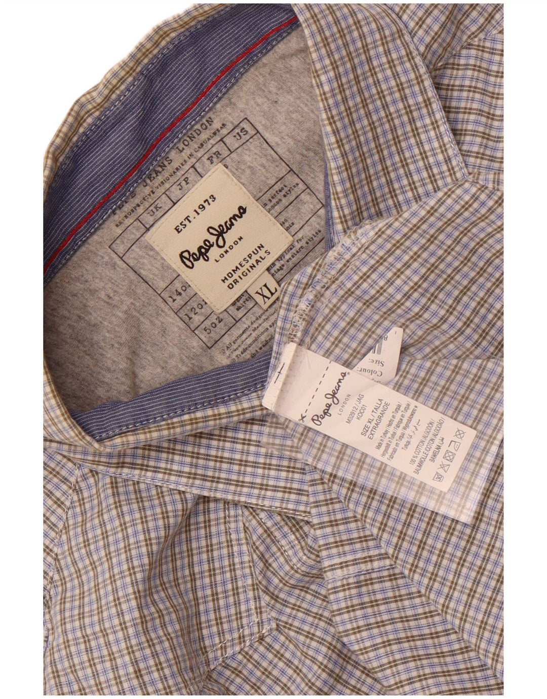 PEPE Jeans Chemise Militaire à Manches Courtes Homme XL Gris à Carreaux Coton