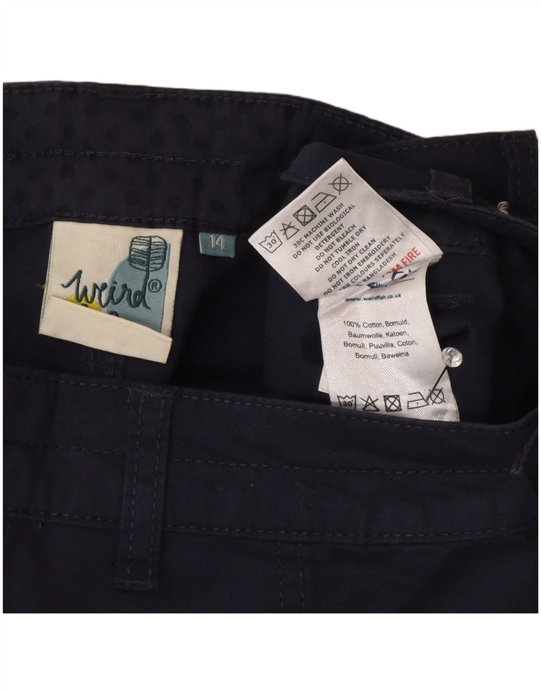 Weird Fish Short cargo pour femme UK 14 Large W34 Bleu marine Coton