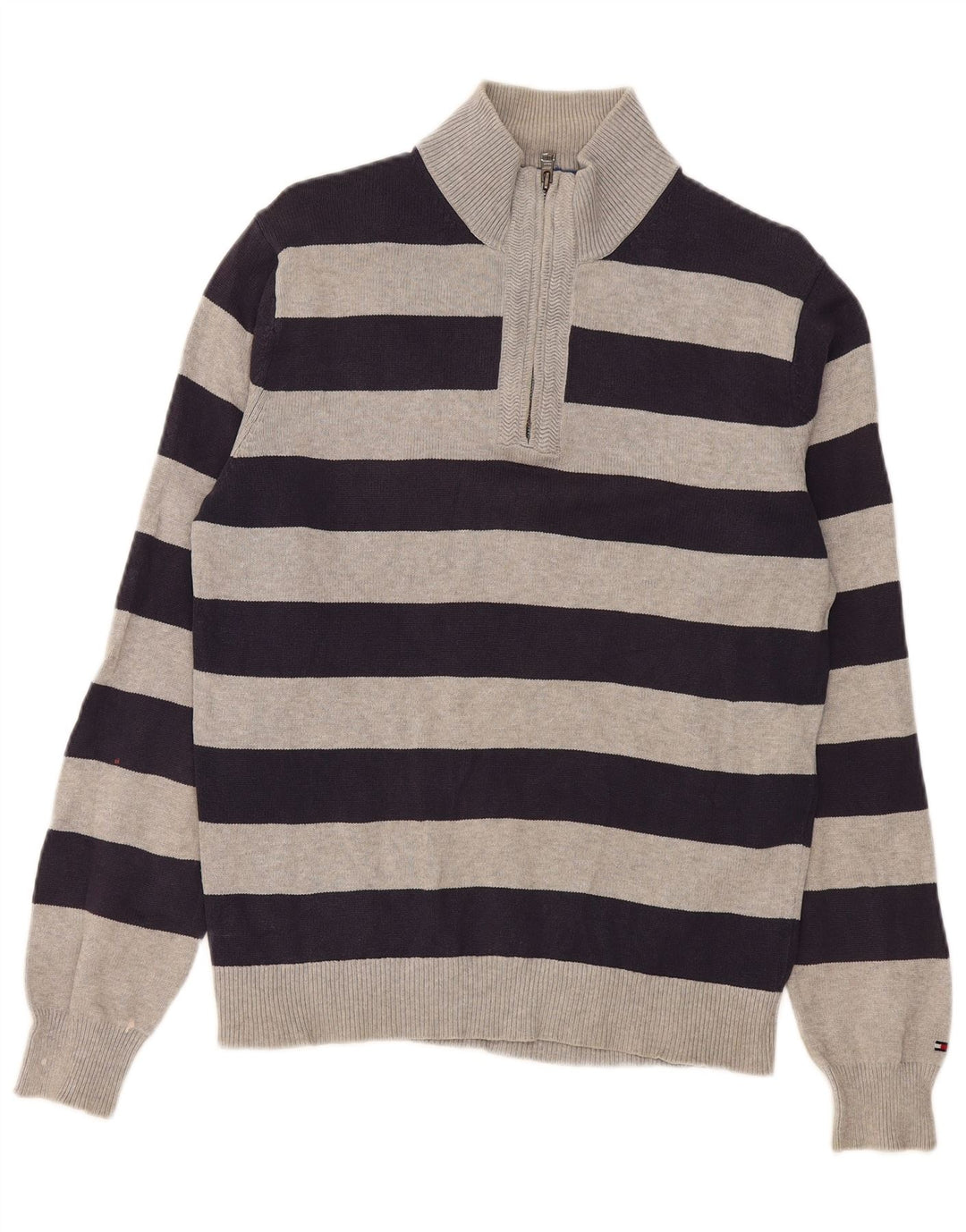 Tommy Hilfiger Pull col zippé homme en coton rayé gris moyen
