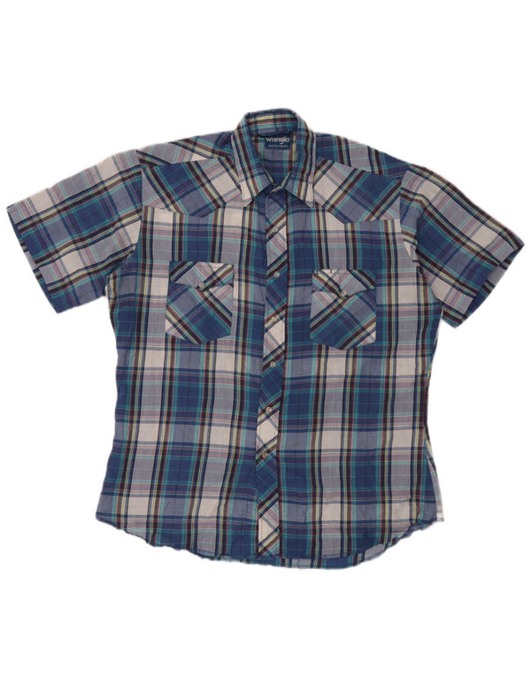 Wrangler Chemise à manches courtes à volants sur le devant pour homme Grand carreaux bleus