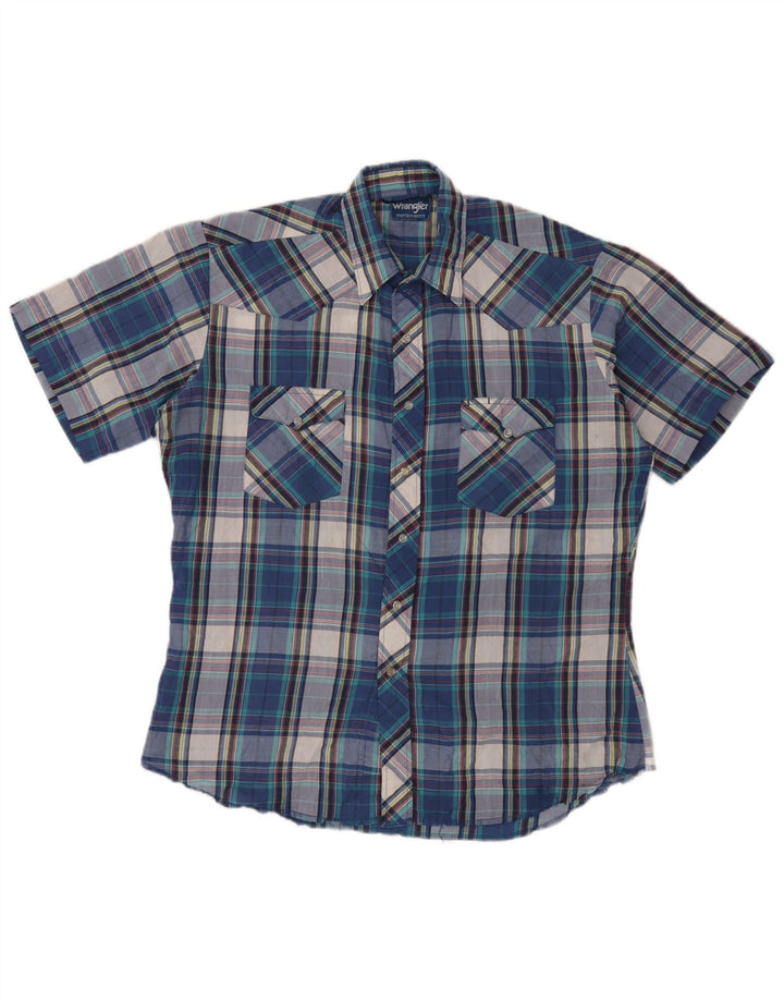 Wrangler Chemise à manches courtes à volants sur le devant pour homme Grand carreaux bleus