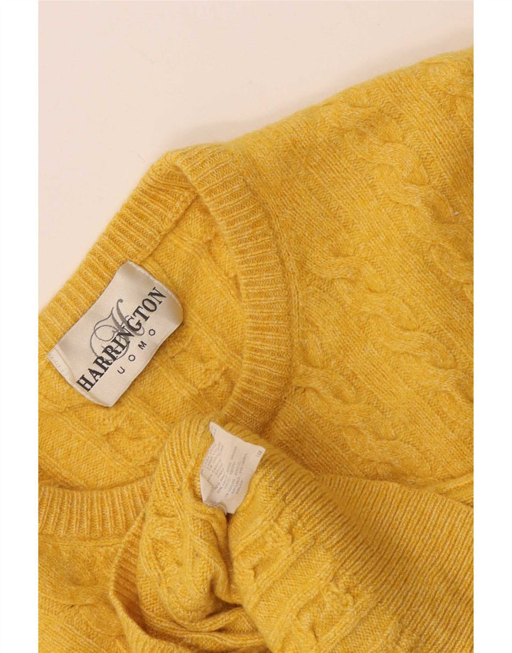 vintage Mens Crew Neck Jumper Pull Petite Laine Vierge Jaune