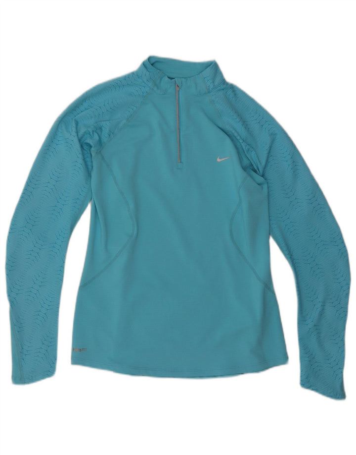 NIKE Haut de survêtement à col zippé pour femme UK 12/14 Bleu moyen géométrique