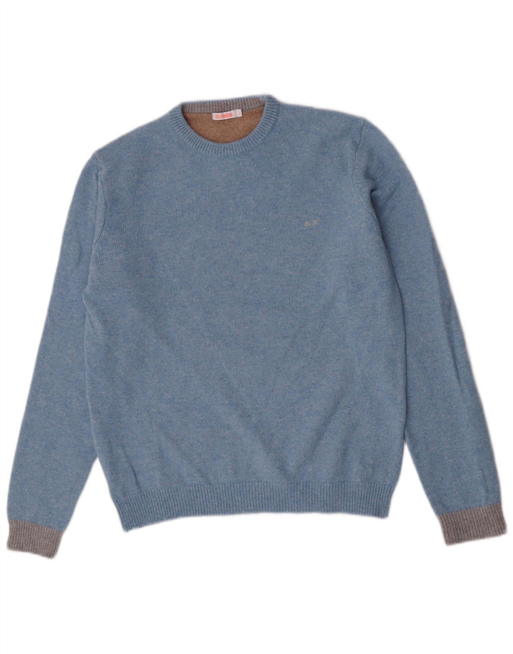 Sun68 Pull à col rond pour femme en laine bleue