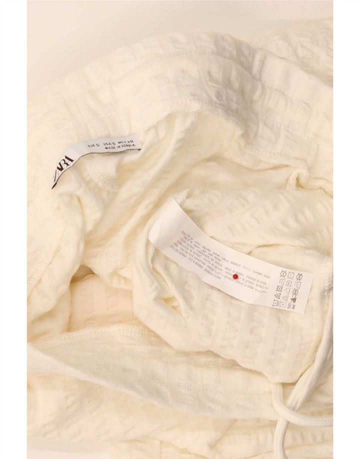 Zara Homme Short De Sport Petit Coton Rayé Blanc Cassé