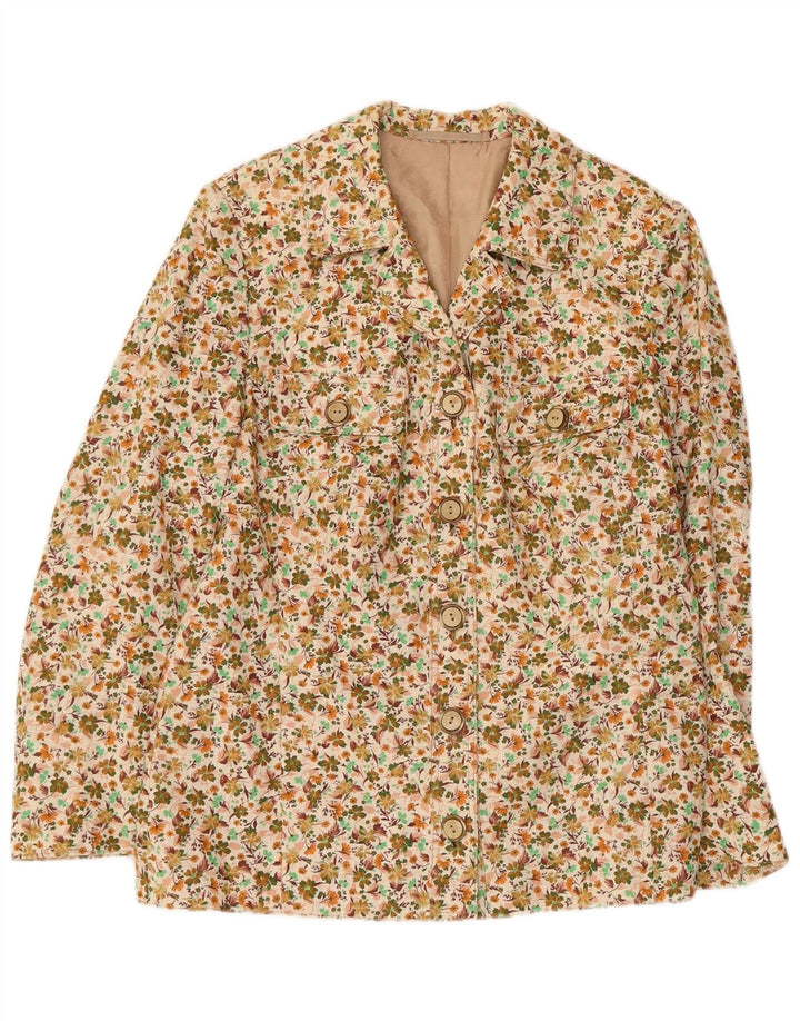 vintage Femme 5 Bouton Blazer Veste UK 12 Moyen Beige Floral