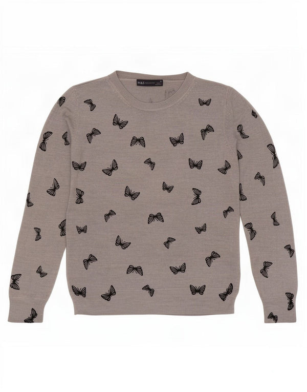 Marks & Spencer Pull col bateau pour femme UK 10 Petit papillon gris