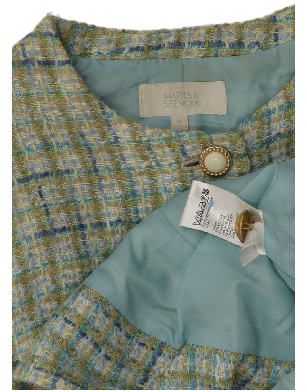 Marks & Spencer Veste blazer à 4 boutons pour femme UK 18 XL Viscose à carreaux verts