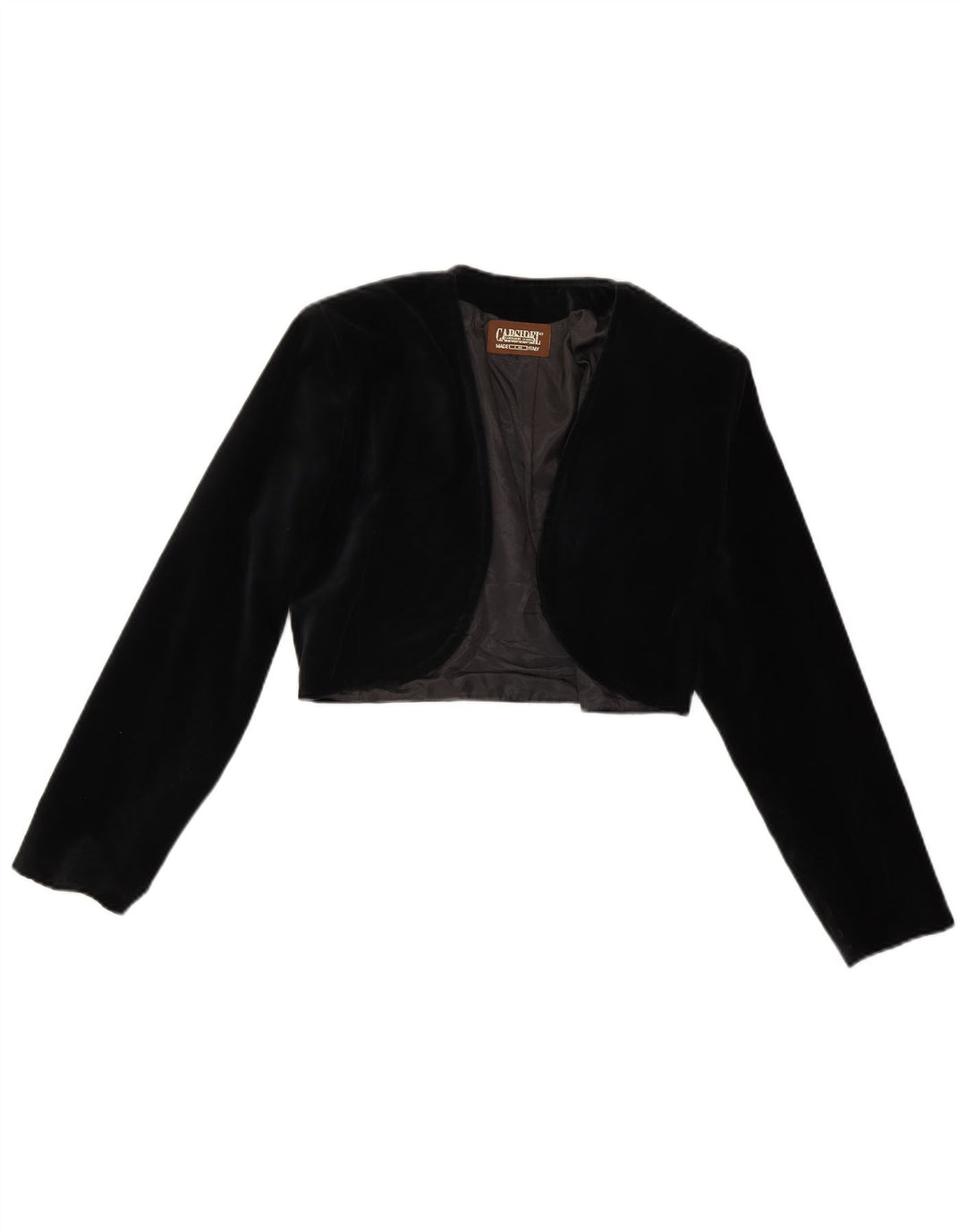 vintage Femme Velours Ouvert Boléro Veste UK 14 Moyen Noir Polyester