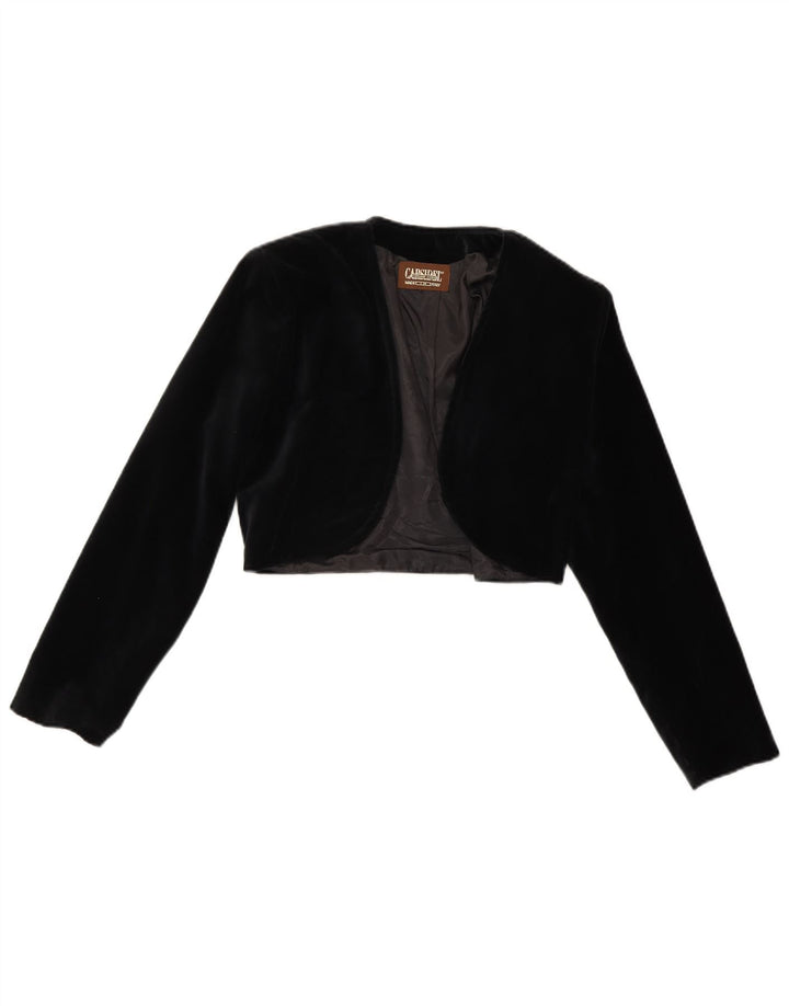 vintage Femme Velours Ouvert Boléro Veste UK 14 Moyen Noir Polyester