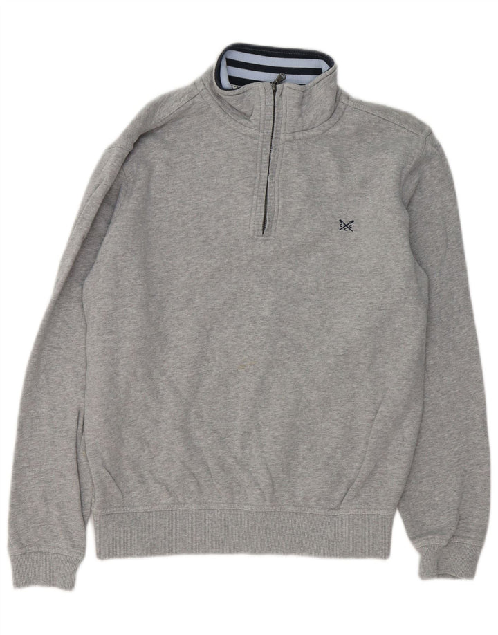 Crew Clothing Sweat-shirt à col zippé pour homme en coton gris moyen