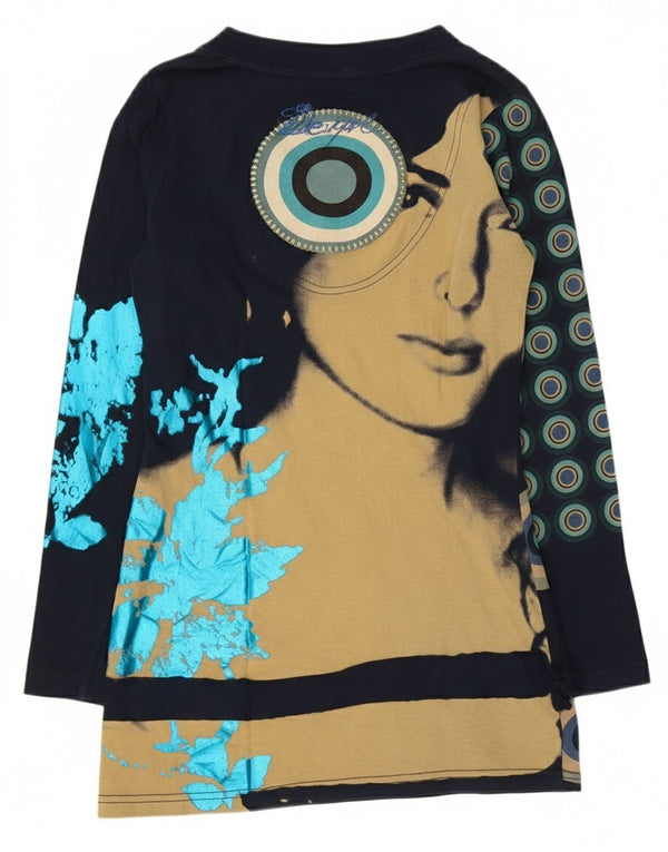 Desigual Haut graphique à manches longues pour femme UK 10 Small Bleu marine