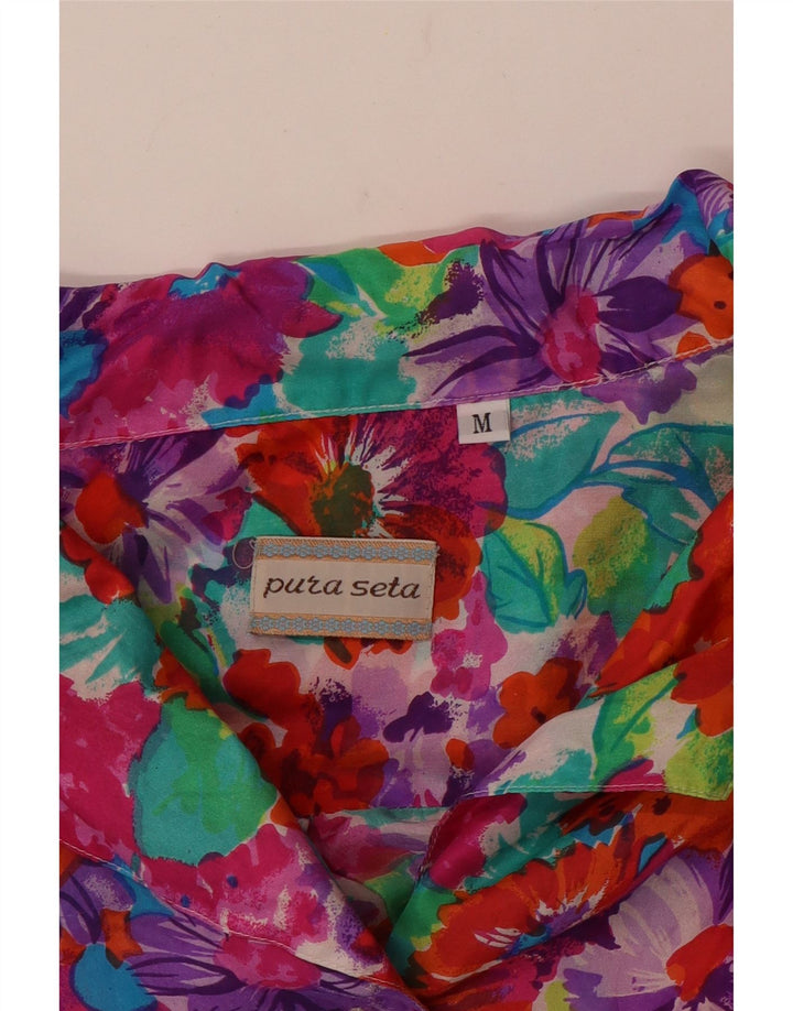 VINTAGE Femme Chemise à manches courtes Blouse UK 14 Moyen Multicolore Floral