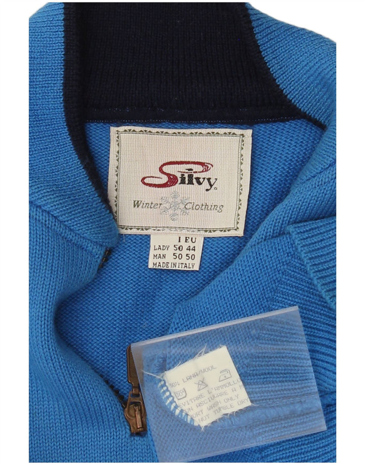 SILVY Pull graphique à col zippé pour homme IT 50 Bleu moyen Colourblock