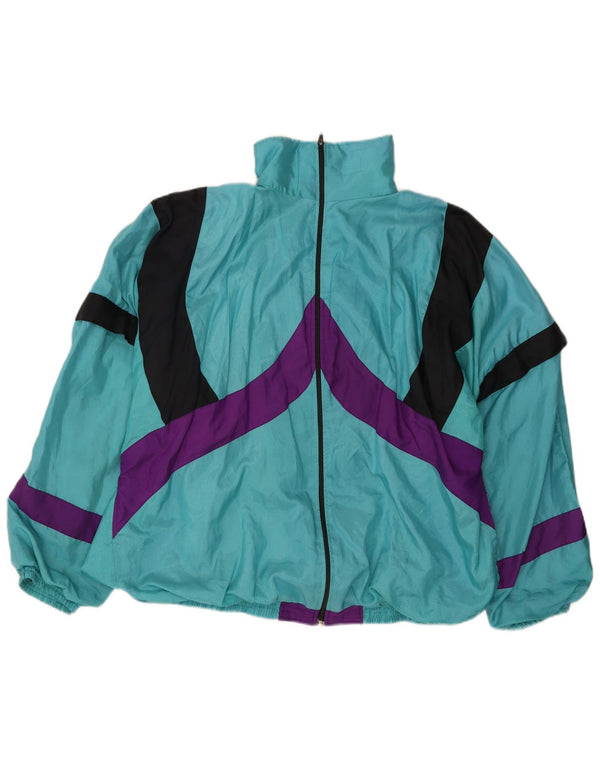 VINTAGE Veste de survêtement coupe ample pour homme, grand color block turquoise
