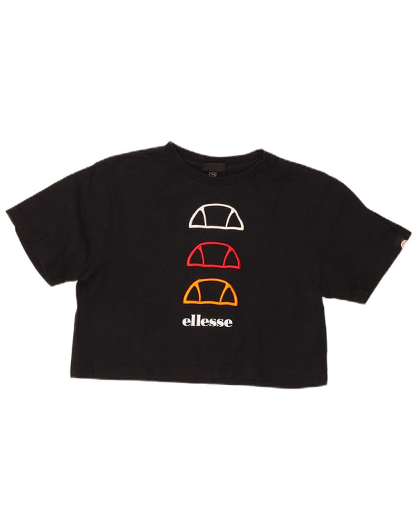Ellesse Womens Crop Graphic T-Shirt Top UK 8 Small Noir Coton