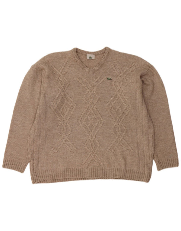 LACOSTE Homme Col V Pull Pull Taille 7 2XL Laine Beige
