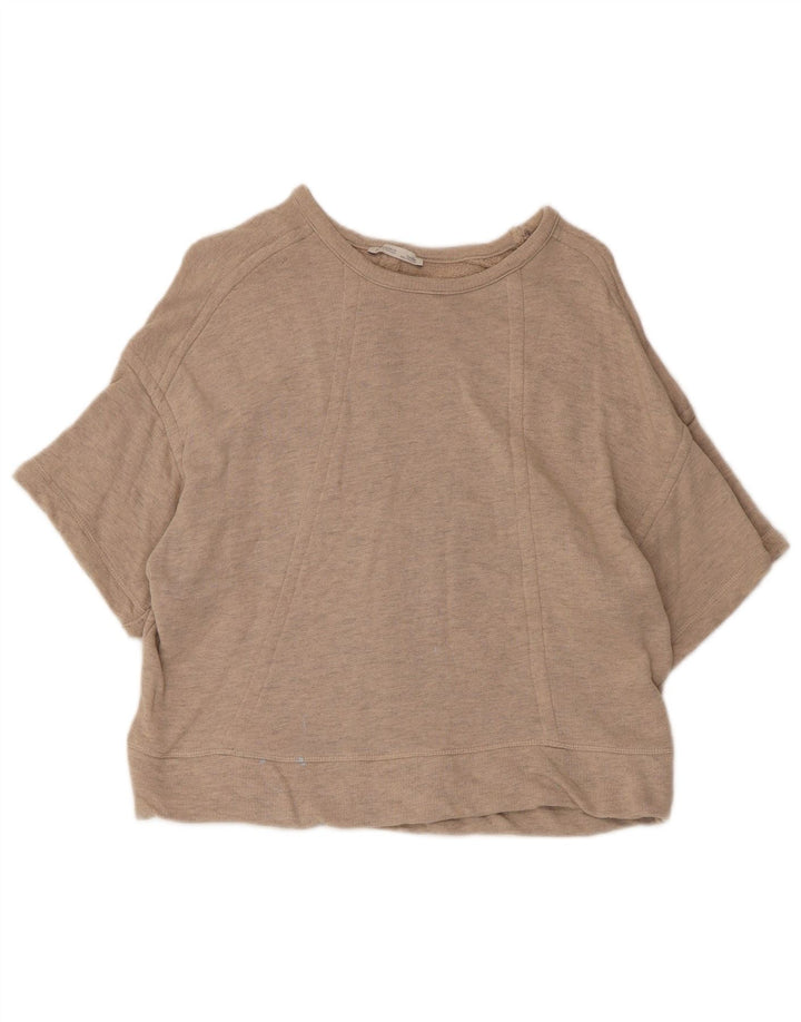 Zara Sweat-shirt surdimensionné à manches courtes pour femme UK 10 Petit Beige
