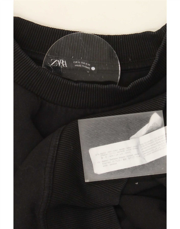 Zara Mens Short Sleeve Sweatshirt Jumper XL Noir Coton