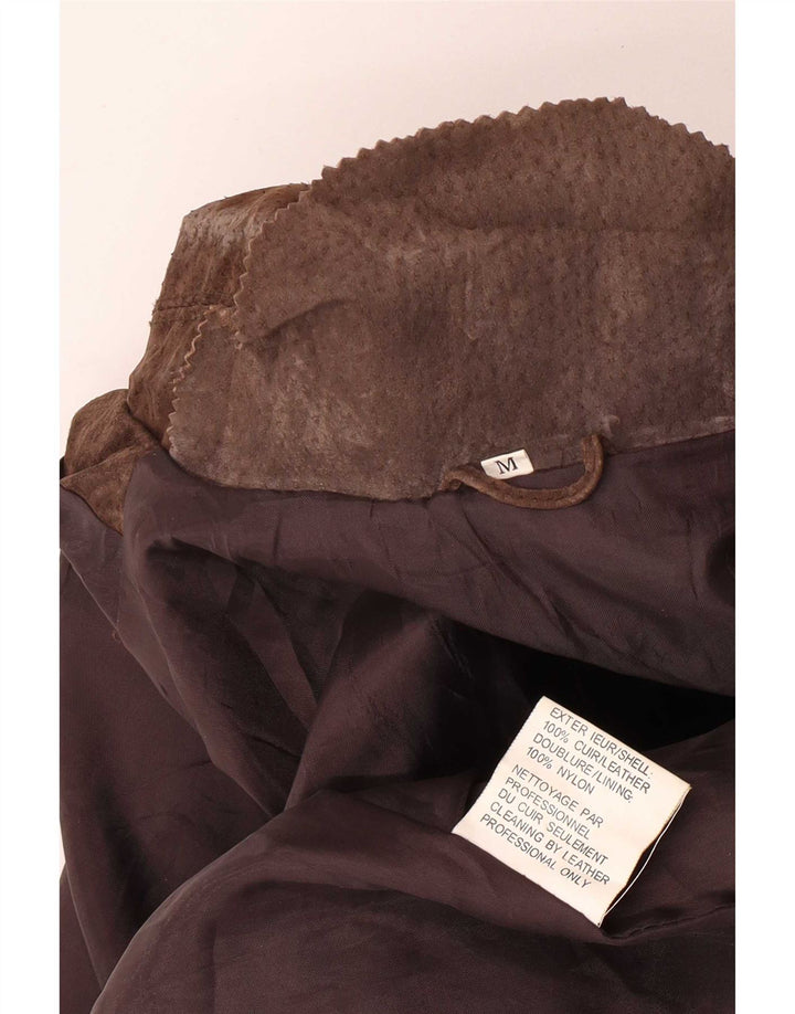 veste en cuir coupe ample femme vintage UK 14 cuir brun moyen