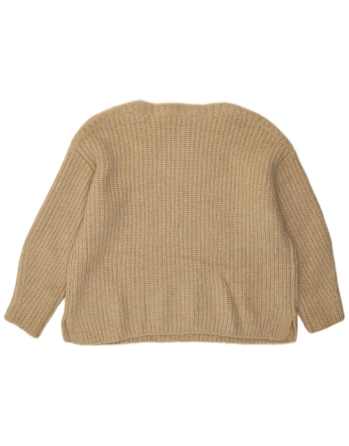 Zara Pull surdimensionné à col bateau pour femme UK 14 Polyester beige moyen