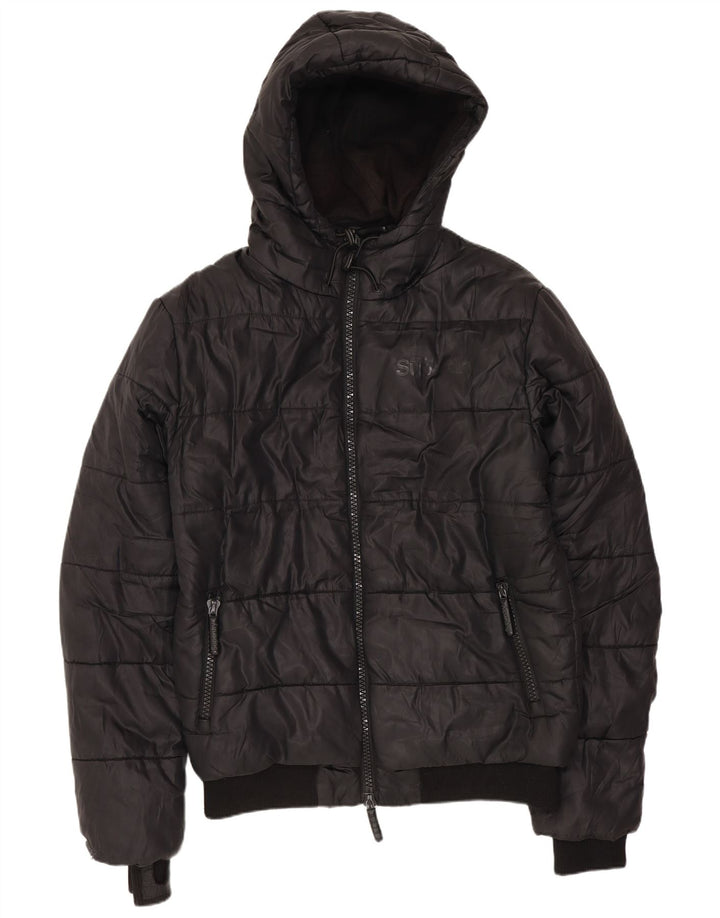 SUPERDRY Veste matelassée à capuche graphique pour hommes UK 38 Noir moyen Polyester