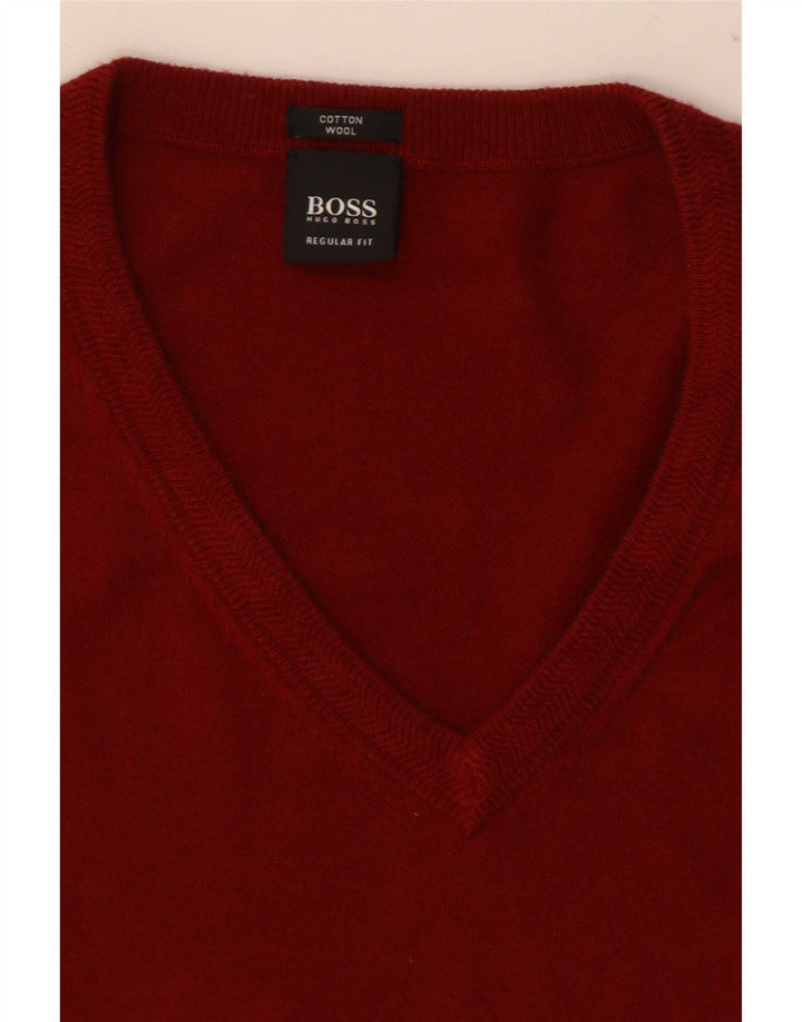 Hugo Boss Pull Regular Fit à col en V pour homme Rouge moyen Colourblock