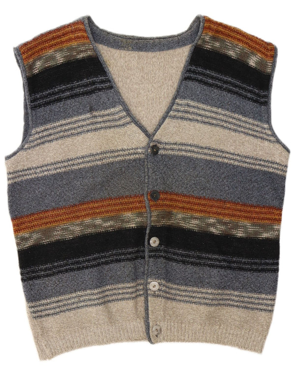 vintage Mens Cardigan sans manches Pull Grand Rayé Multicolore