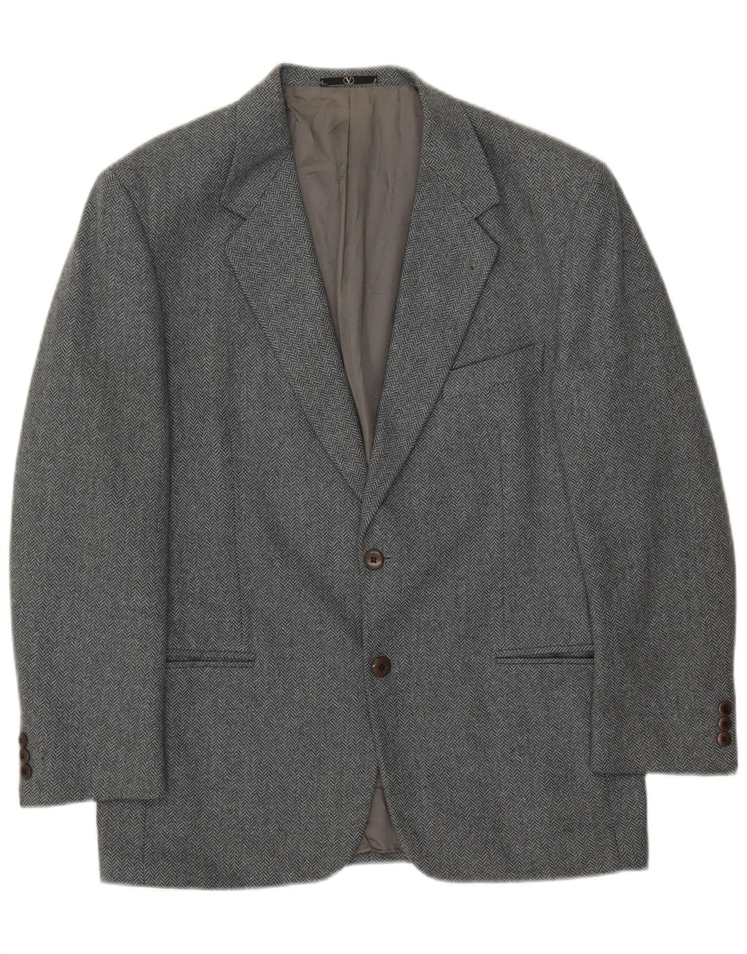 Valentino Veste Blazer 2 Boutons Homme IT 50 Large Laine à Chevrons Gris