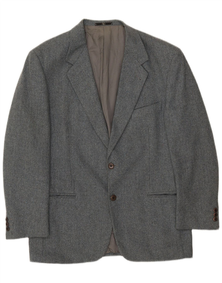 Valentino Veste Blazer 2 Boutons Homme IT 50 Large Laine à Chevrons Gris