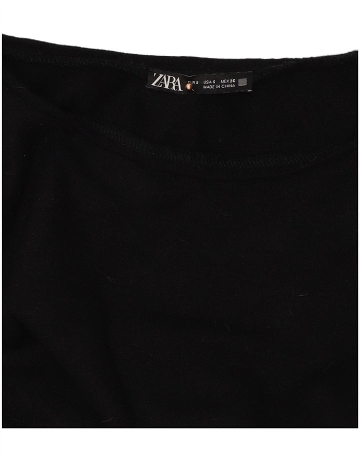 Zara Womens Crop Top Manches Longues UK 10 Petit Noir