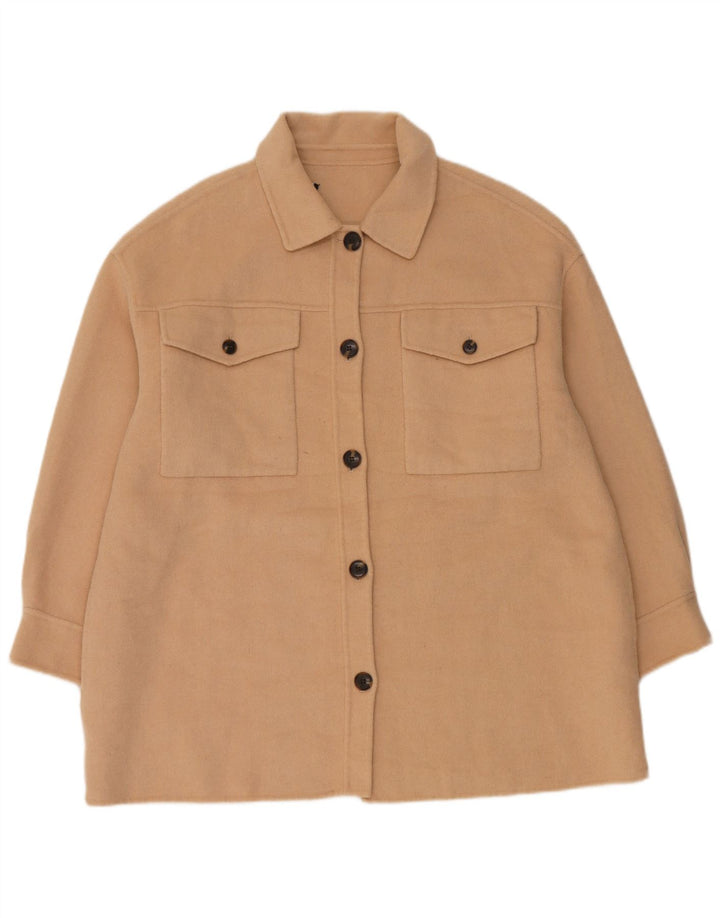 Zara Veste Bomber Oversize Femme UK 14 Laine Beige Moyen