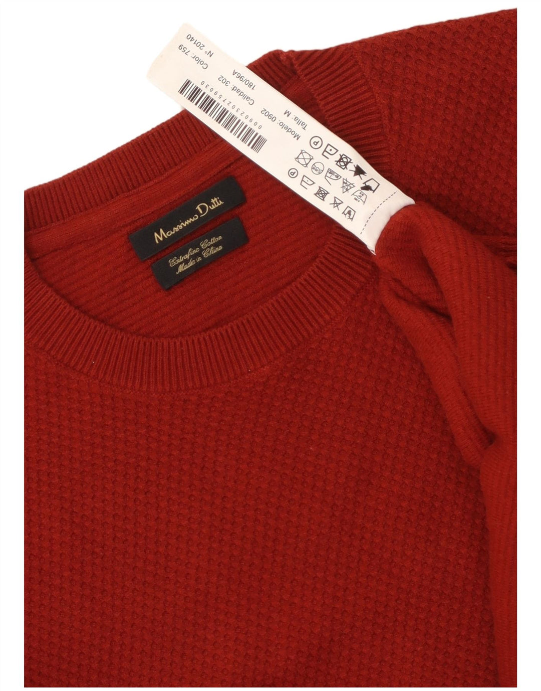 Massimo Dutti Pull à col rond pour homme en coton bordeaux moyen