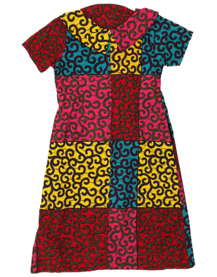 vintage Femme Robe A-Line UK 14 Medium Multicolore Colourblock