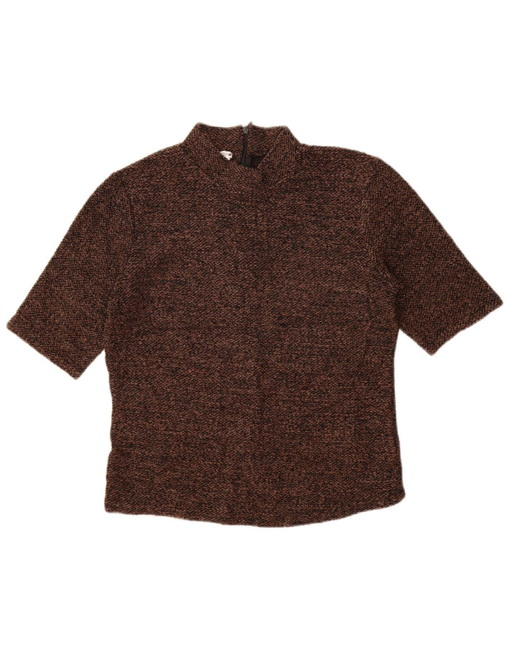 ZARA Femme Chemisier Top UK 14 Large Marron Polyester