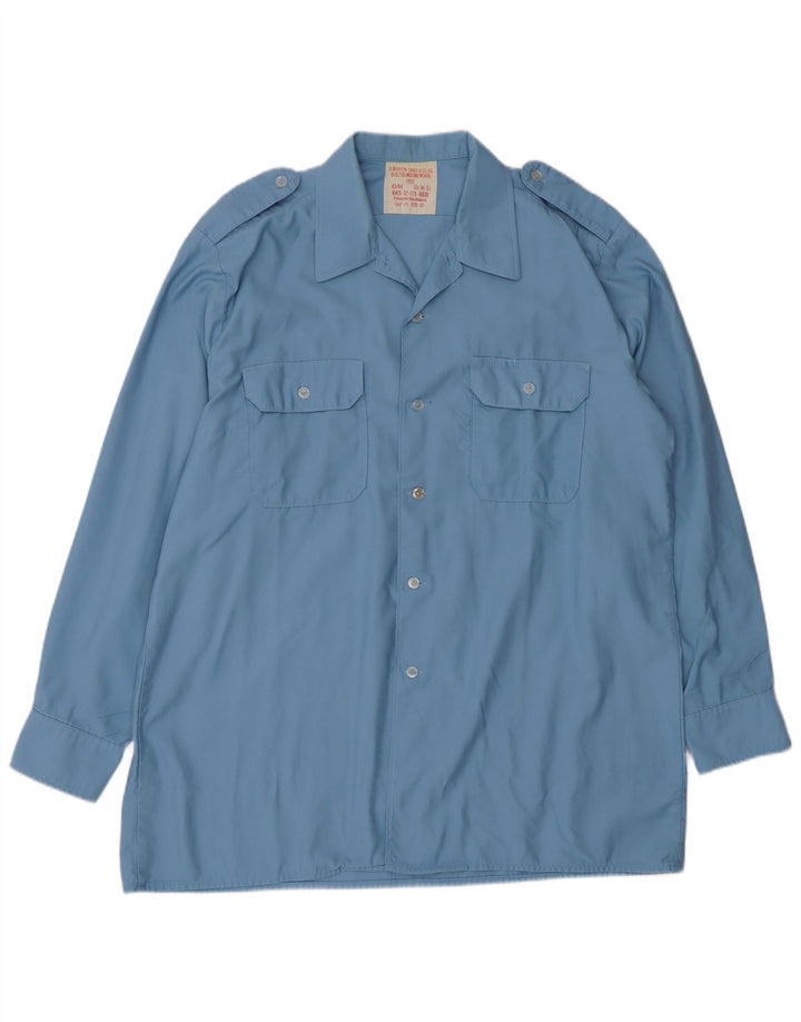chemise militaire vintage pour homme taille 43/44 grand polyester bleu
