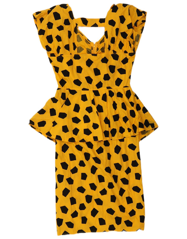 Selene Robe péplum sans manches pour femme UK 44 en coton géométrique jaune moyen