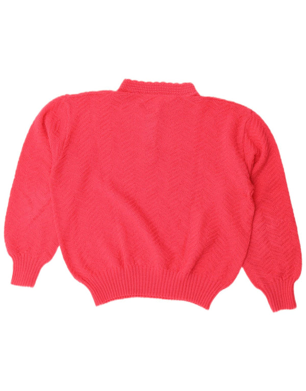vintage Womens Button Neck Jumper Pull UK 16 Grand Rouge